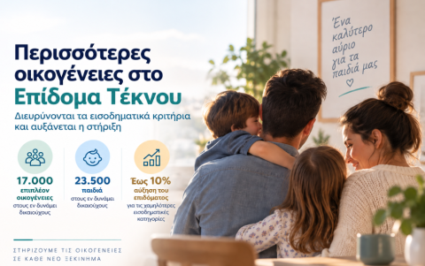 Περισσότερη στήριξη για περισσότερες οικογένειες μέσω του Επιδόματος Τέκνου
